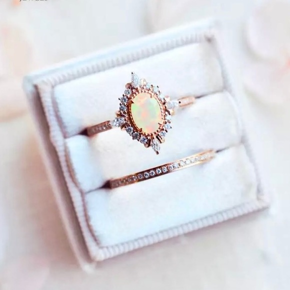 Princess Opal Diamond Sterling Silver Promise Ring - Picture 2 of 6